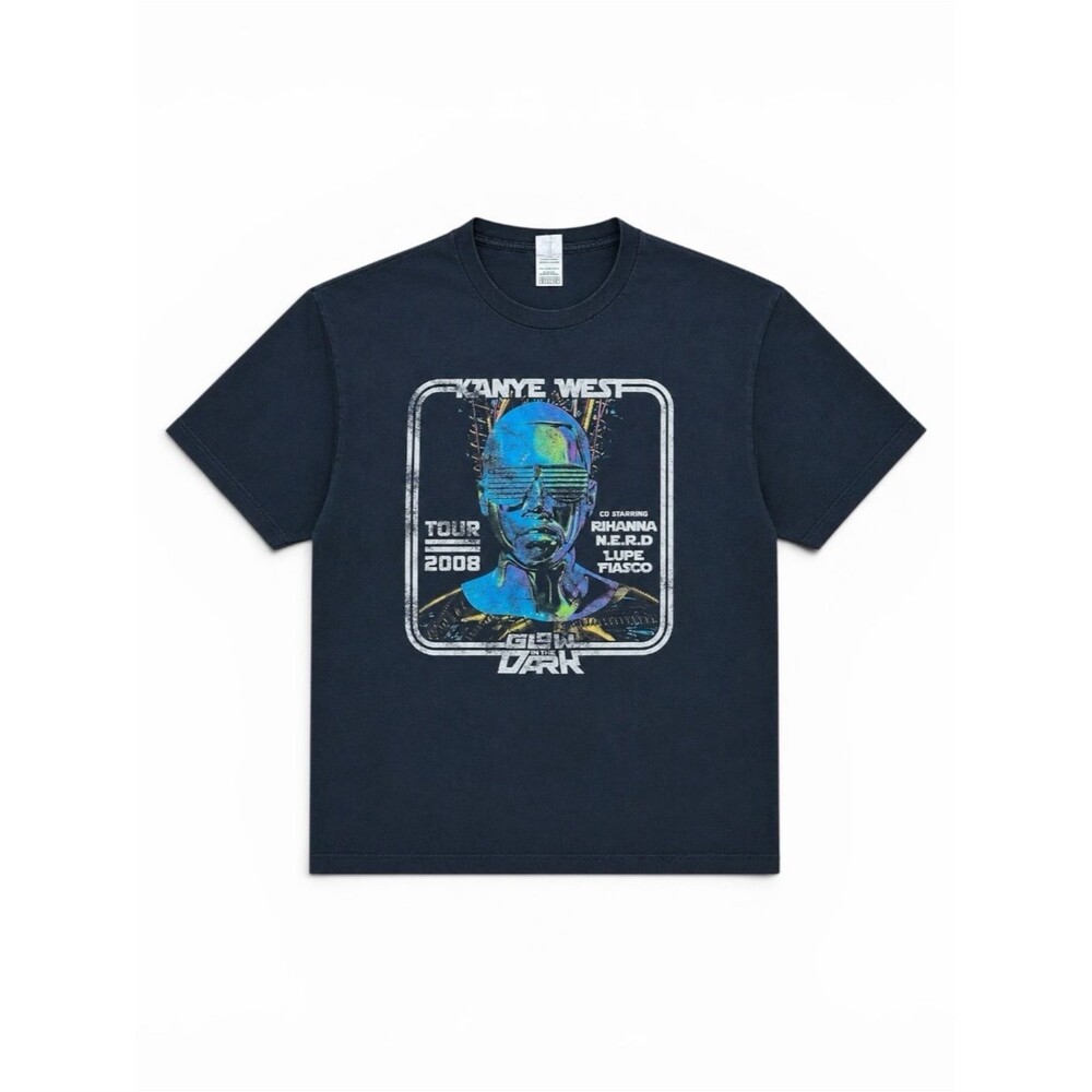 Vintage Kanye West Glow In The Dark Tour 2008 Tee Black Graphic Shirt Size Large